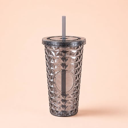 Pipetli Mika Bardak 500 ml, Kapaklı ve Pipetli İçecek Bardağı, Soğuk Kahve Meşrubat Smoothie ve Günlük Kullanım İçin Pratik Plastik Bardak (Siyah)