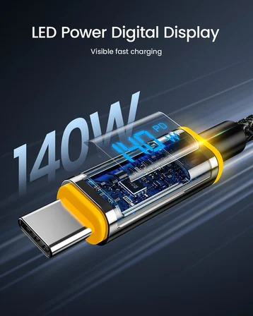 140 W USB C Kablosu, Ekranlı, Magline Naylon 1,2 m Tip C Hızlı Şarj Kablosu - iPhone 15 Pro Max, Galaxy, MacBook Pro/Air, iPad Pro/Air, Pixel ve Daha Fazlası ile Uyumlu
