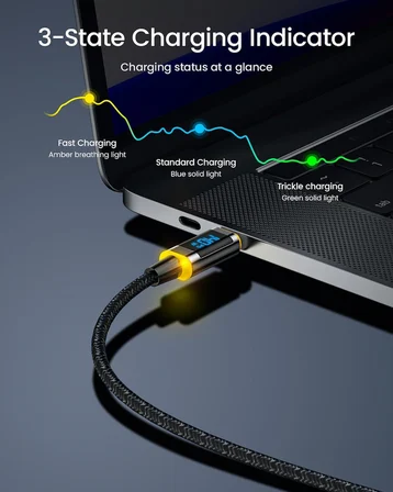140 W USB C Kablosu, Ekranlı, Magline Naylon 1,2 m Tip C Hızlı Şarj Kablosu - iPhone 15 Pro Max, Galaxy, MacBook Pro/Air, iPad Pro/Air, Pixel ve Daha Fazlası ile Uyumlu