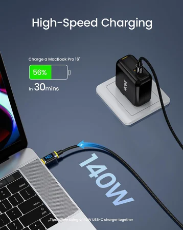 140 W USB C Kablosu, Ekranlı, Magline Naylon 1,2 m Tip C Hızlı Şarj Kablosu - iPhone 15 Pro Max, Galaxy, MacBook Pro/Air, iPad Pro/Air, Pixel ve Daha Fazlası ile Uyumlu