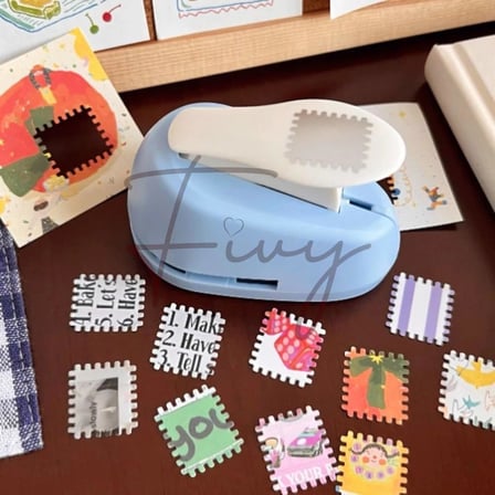 Mavi Pul Delgeç Tasarım Scrapbooking Malzemesi - Pul Şekilli Delgeç Kağıt Kesici