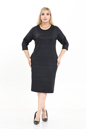 Çift Cepli Desenli Esnek Kışlık Büyük Beden Midi Elbise 25B-2722