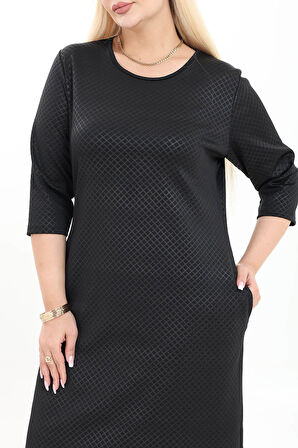 Çift Cepli Desenli Esnek Kışlık Büyük Beden Midi Elbise 25B-2722