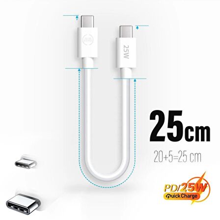 Kısa 25cm 25w Hızlı Type-c Şarj Kablosu Çift Taraflı Type-c To Type-c 25w Pd Şarj Kablo 25cm