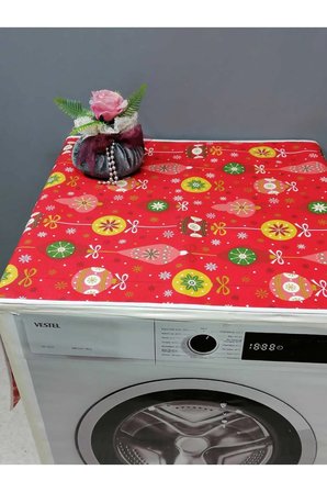 KIRMIZI YENİ YIL DESENLİ DUCK KUMAŞ ÇAMAŞIR VE KURUTMA MAKİNESİ ÖRTÜSÜ 120X60CM