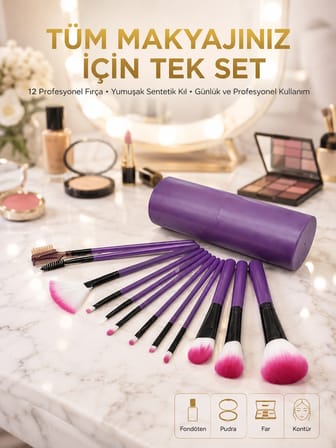 12 Parça Makyaj Fırçası Yumuşak Kıllı Profesyonel Fırça Seti Yüksek Kaliteli Pürüzsüz
