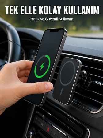 Araç İçi Manyetik Telefon Tutucu Ve 15w Kablosuz Hızlı Şarj Cihazı