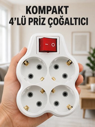 Kompakt 4’lü Priz Çoklayıcı Kablosuz Anahtarlı Ev Ofis Priz Çoğaltma Adaptörü