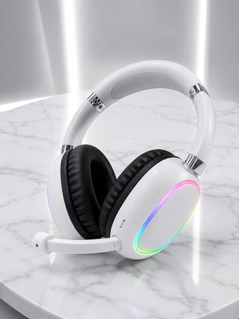 Bluetooth 5.0 Beyaz Kulak Üstü Kablosuz Kulaklık Mikrofonlu Rgb Aydınlatmalı
