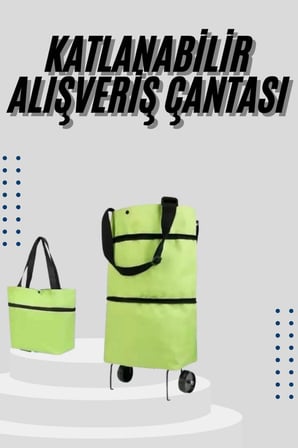 Katlanabilir Tekerlekli Çantalı Çarşı Pazar Arabası Alışveriş Çantası Piknik Çantası