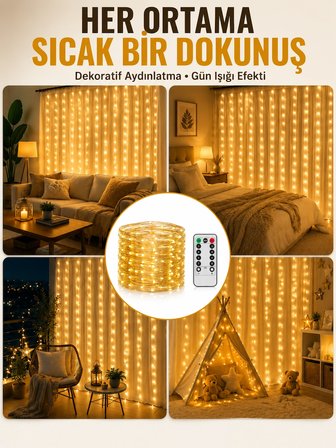 300 Led Perde Işık – Sıcak Beyaz Dekoratif Aydınlatma Yeni Nesil