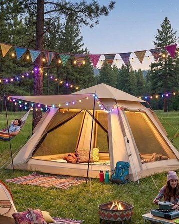 Güneşlikli Kamp Çadırı 240x240x160 Cm 6 Kişilik Kolay Kurulum Outdoor