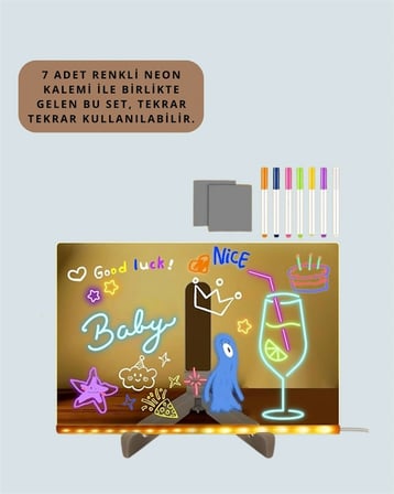 Çocuklar İçin Renkli Led Mesaj Tahtası – Neon Kalemli, Eğlenceli Ve Yaratıcı Yazı Panosu