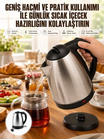 Kettle Su Isıtıcı C F Priz Uyumlu 220 - 240 V Paslanmaz Çelik Kablolu
