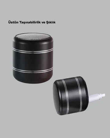 Silindir Tasarım Mini Bluetooth Hoparlör 10m Çekim Güçlü Bas Ve Mikrofonlu