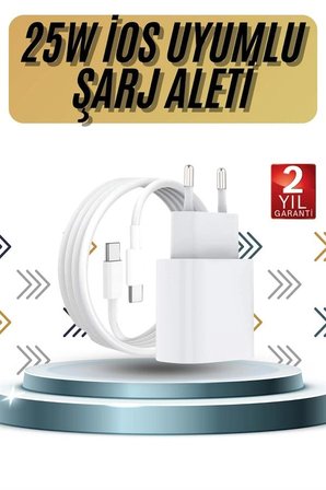 15/pro/pro Max 25w İos Uyumlu Hızlı Şarj Aleti Adaptörlü Beyaz