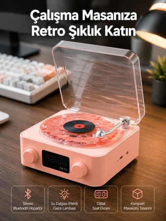 Retro Bluetooth Hoparlör – Kristal Ses, Gece Lambası, Saatli Tasarım Yeni Nesil