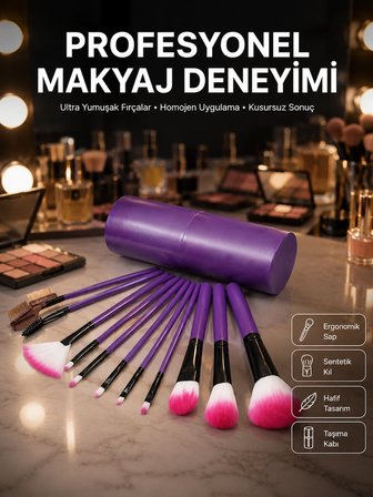 12 Parça Profesyonel Makyaj Fırçası Far Fırçası Allık Fırçası Yumuşak Kıllı