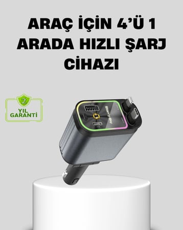 Araç Şarj Cihazı 66w 4 Portlu Hızlı Şarj Ve Led Işıklı
