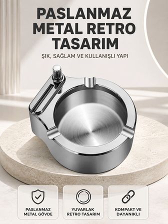 Çakmaklı Küllük Paslanmaz Metal Yuvarlak Tasarım