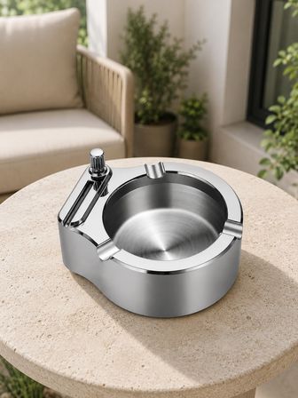 Çakmaklı Küllük Paslanmaz Metal Yuvarlak Tasarım