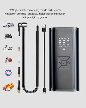 Taşınabilir 80w Kablosuz Lastik Şişirme Pompası Dijital Ekranlı