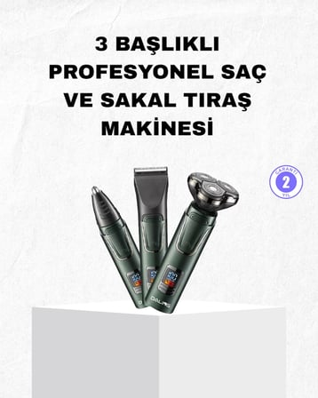 Şarjlı Ve Kablosuz 3 Başlıklı Profesyonel Bakım Seti – Saç, Sakal, Burun Ve Kulak Düzeltici