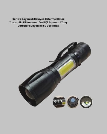 4 Mod Şarjlı Işıldak | Ultra Güçlü Cree Led | Su Geçirmez Alüminyum Gövde