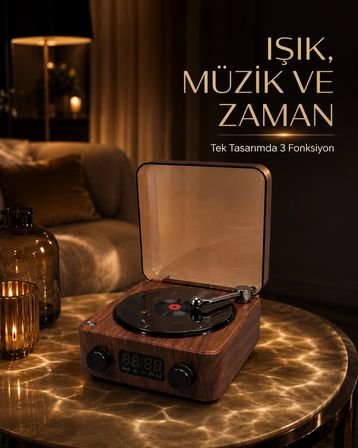 Bluetooth Hoparlörlü Gece Lambası Dijital Saat Ve Ambiyans Işığı Çok Amaçlı