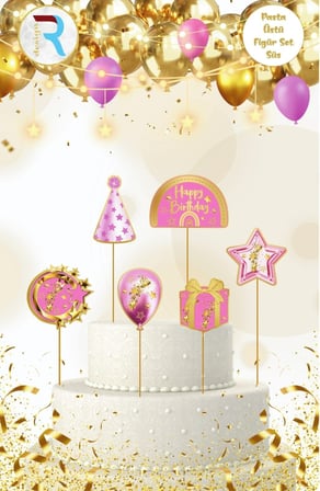 Özel Seri HAPPY BİRTHDAY PEMBE GOLD FİGÜR PASTA ÜSTÜ SÜS Özel Gün Parti Süsleri Kutlama