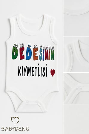 “Dedesinin Kıymetlisi” Yazılı Kolsuz Bebek Body – %100 Pamuklu Yazlık Çıtçıtlı Zıbın Tulum 0-3-24 Ay