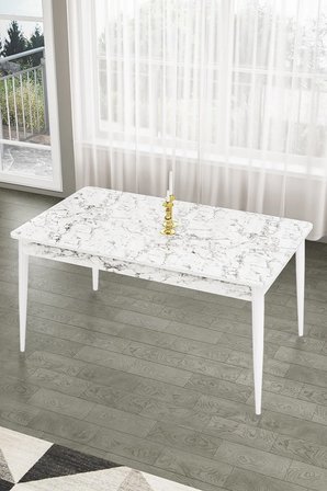 Lav Serisi 80x130 Sabit Beyaz Mermer Desen Masa Takımı Ve 4 Cappucino Sandalye