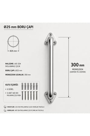 Çap 25 Yaşlı Hasta Engelli Paslanmaz Çelik Tuvalet Tutunma Barı 30cm