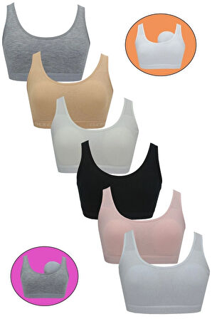 6'lı Dondeza Genç Kız Pedli Düz Geniş Askı Alıştırma Sütyen Yarım Atlet Büstiyer