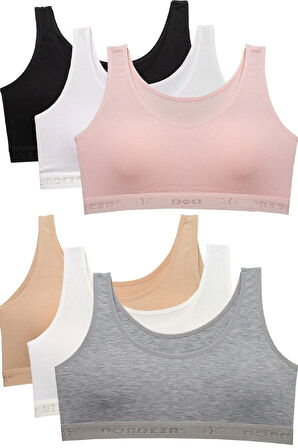 6'lı Dondeza Genç Kız Pedli Düz Geniş Askı Alıştırma Sütyen Yarım Atlet Büstiyer