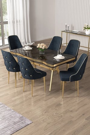 Vae Serisi 90x160 Lak Panel Antrasit Ironi Gold Ayak Masa Takımı 6 Antrasit Sandalye
