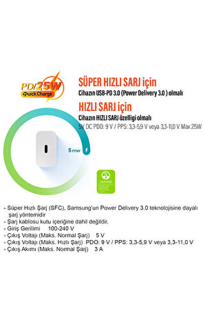 25W Süper Hızlı Type-C Şarj Aleti  Samsung EP-T2510N (Samsung Türkiye Garantili)