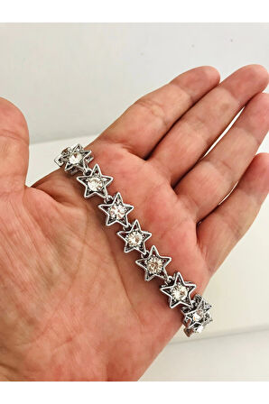 Yıldız Figürlü Taşlı Çelik Bileklik 18 cm