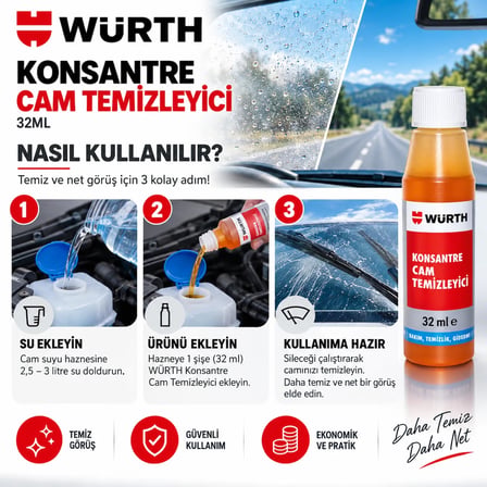 WÜRTH KONSANTRE CAM TEMİZLEYİCİ 32ML (25 ADET)