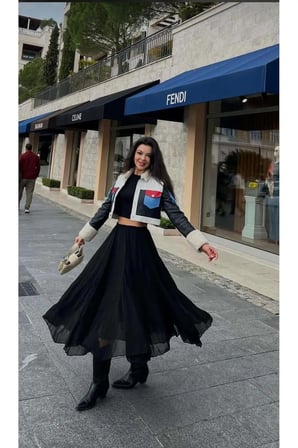 Siyah Şifon Beli Lastikli Fermuarlı Midi Boy Kloş Etek