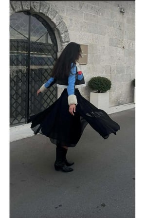 Siyah Şifon Beli Lastikli Fermuarlı Midi Boy Kloş Etek