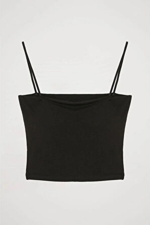Askılı Crop Basic Atlet Siyah