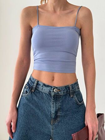 Askılı Crop Basic Atlet Mavi