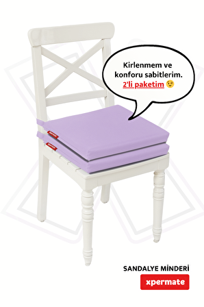 Xpermate Fermuarlı 2'li Sandalye Minderi Su İtici Kumaş 40x40Cm Sünger Sandalye Minderi Bağcıklı Lila