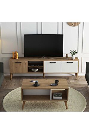 Set 1585-2074 Exxen 180 Cm Tv Ünitesi Exxen Orta Sehpa (AHŞAP AYAKLI) - Sepet-beyaz Rengi