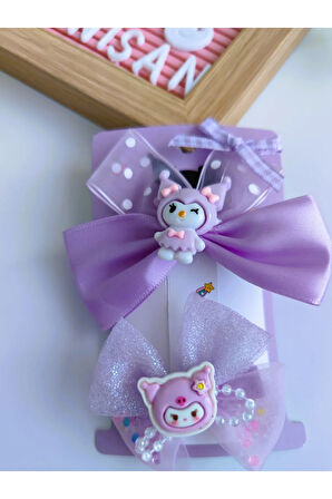 Kuromi & My Melody & Cinnamoroll Saten Simli Fiyonk Pens Toka