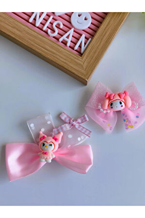 Kuromi & My Melody & Cinnamoroll Saten Simli Fiyonk Pens Toka