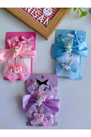 Kuromi & My Melody & Cinnamoroll Saten Simli Fiyonk Pens Toka