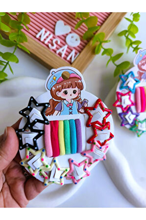 Puantiyeli Yıldız Çıtçıt Toka ve Havlu Lastik Seti (8 Yıldız Toka - 6 Kalın Lastik )