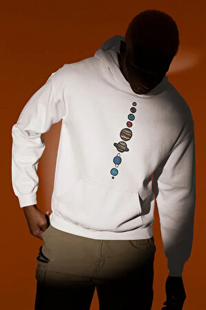 Tasarım Gezegenler Baskılı Unisex Oversize Hoodie